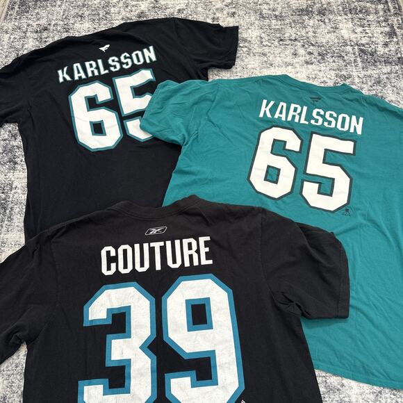 San Jose Sharks Men's T-Shirt Lot Karlsson and Couture Teal Black Large and XL - Picture 1 of 11
